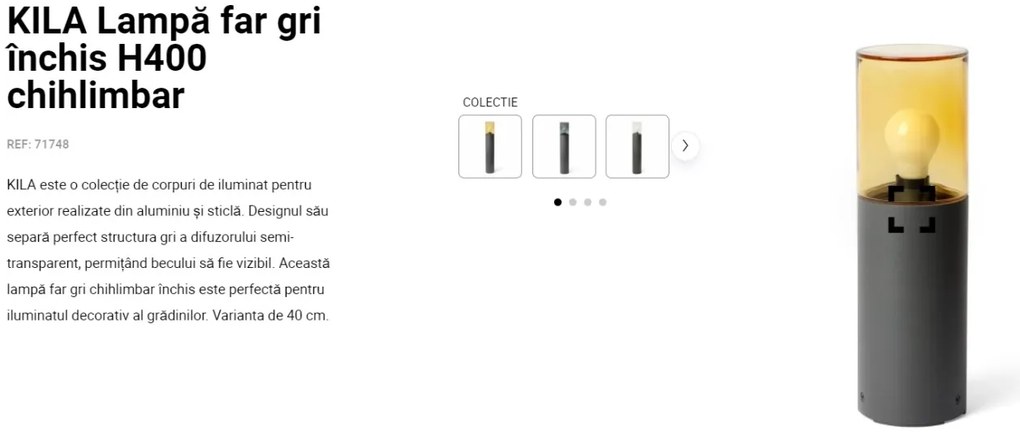 Stalp pentru iluminat exterior IP65 KILA H-40cm amber