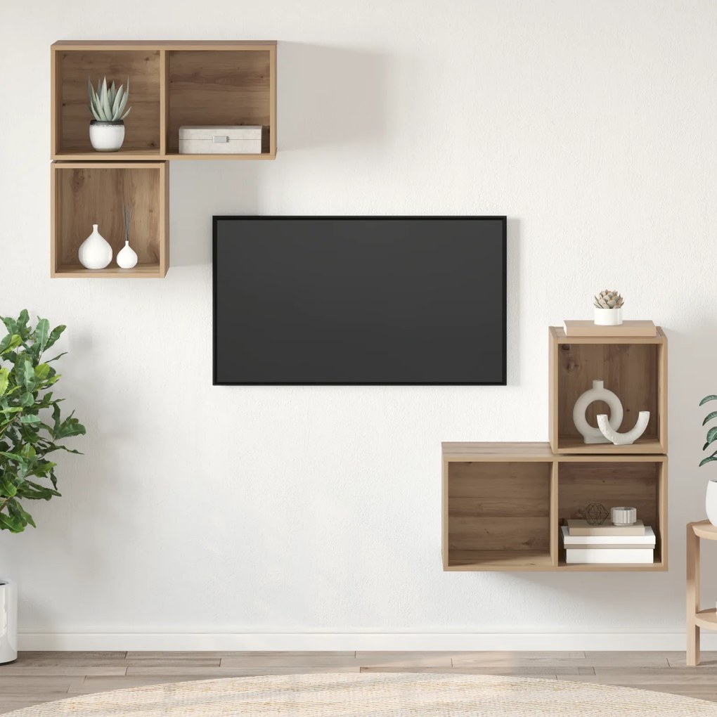 vidaXL Set dulap TV 4 pcs stejar artizanal 37 x 37 x 72 cm