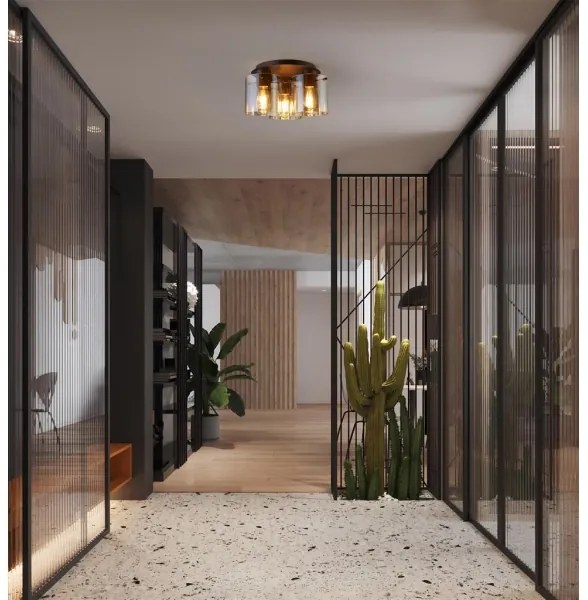 Searchlight 88911-3MO - Plafonieră SWEDEN, 3 x E27, 60W, 230V, Ø39 cm, maro/fumuriu