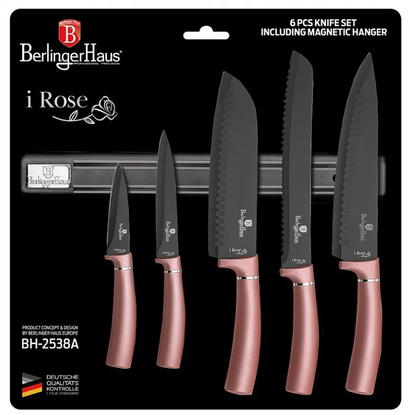 Set cutite otel inoxidabil cu suport magnetic (6 piese) I-Rose Collection Berlinger Haus BH 2538A