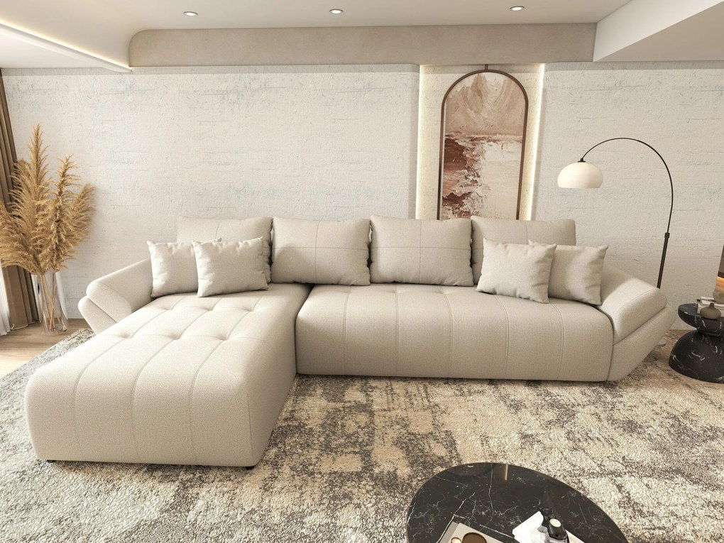 Colțar extensibil dumonde cu ladă de depozitare si sezut confortabil din spuma high-density, Berlin XL Enjoy Beige 350x185 cm