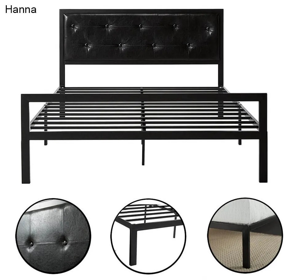 Cadru pat metalic Hanna cu grilaj cadou-160x200 cm-negru