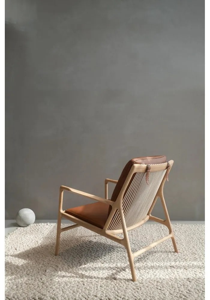 Fotoliu maro-natural cu tapițerie din piele Dedo – Gazzda