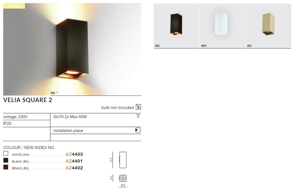 Aplica de perete cu lumina ambientala VELIA SQUARE 2 alba