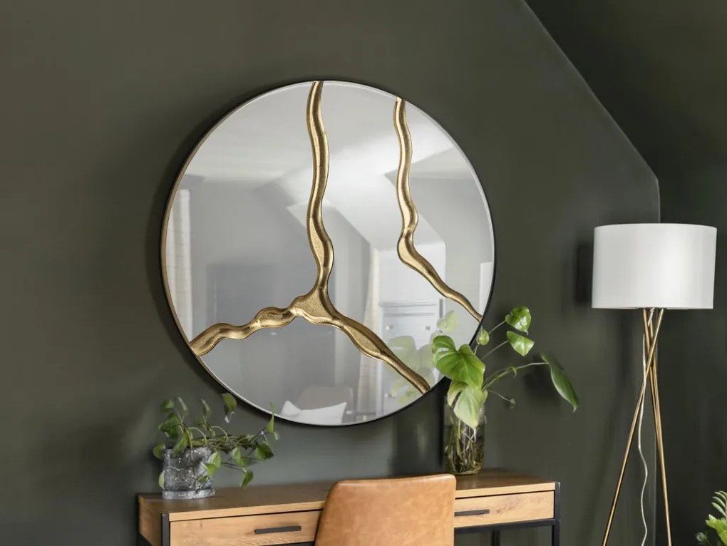 Oglinda rotunda design decorativ Surcos aurie