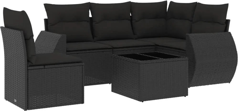 vidaXL Set mobilier de grădină cu perne, 6 piese, negru, poliratan
