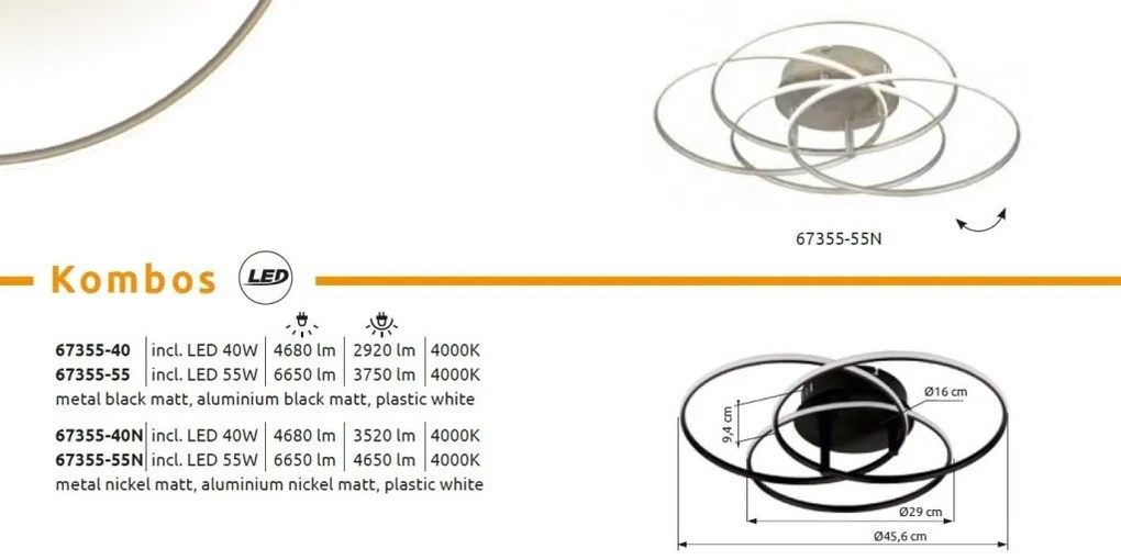 Plafoniera LED rotativa orientabila metal negru KOMBOS