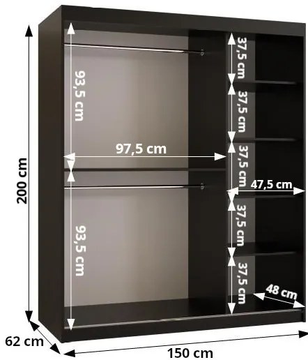Dulap de haine 150 cm Boomer 3 (Cașmir) (cu iluminat). 1126281