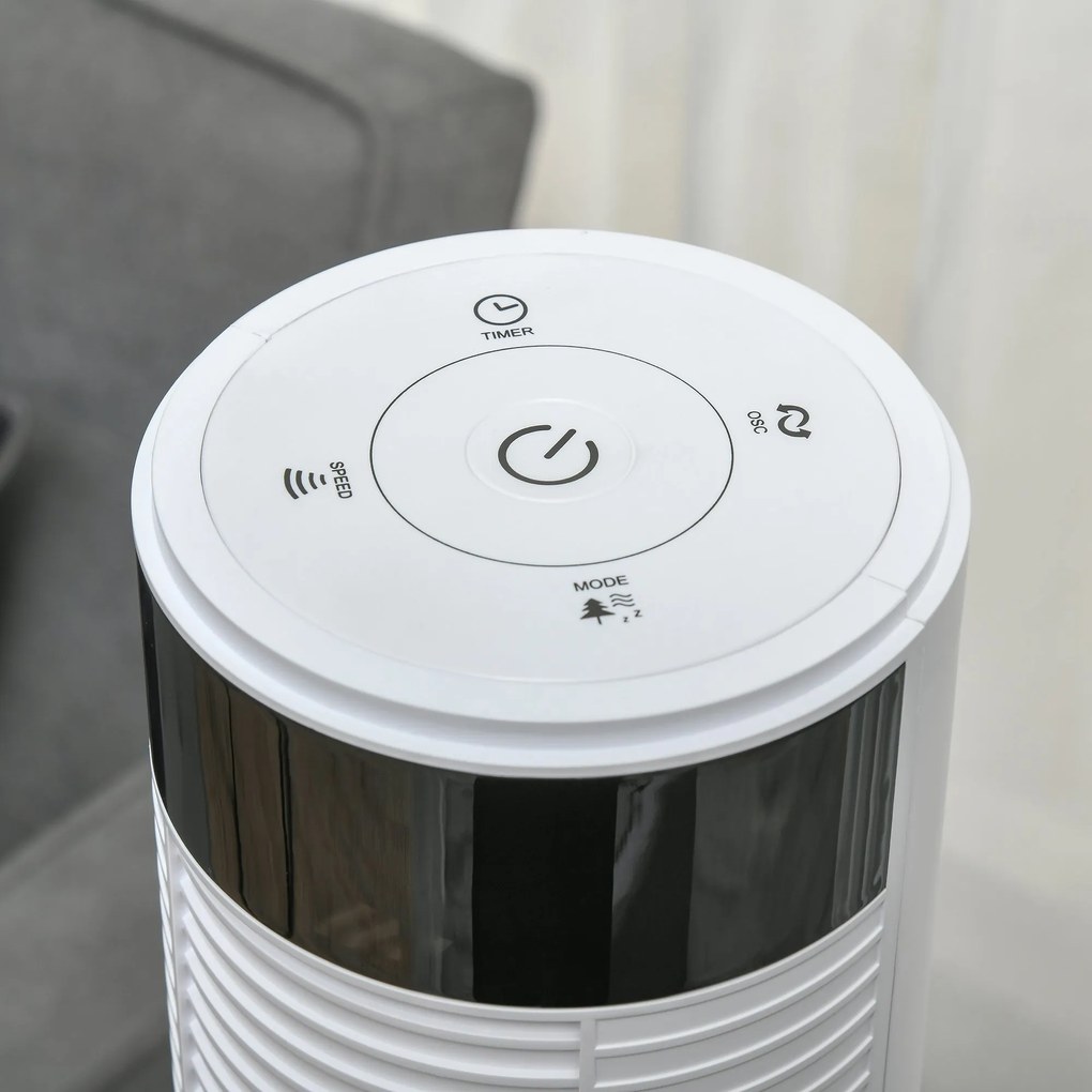 HOMCOM Ventilator de Turn cu Panou LED, 3 Viteze, 4 Moduri, 45W, Telecomandă, Alb | Aosom Romania