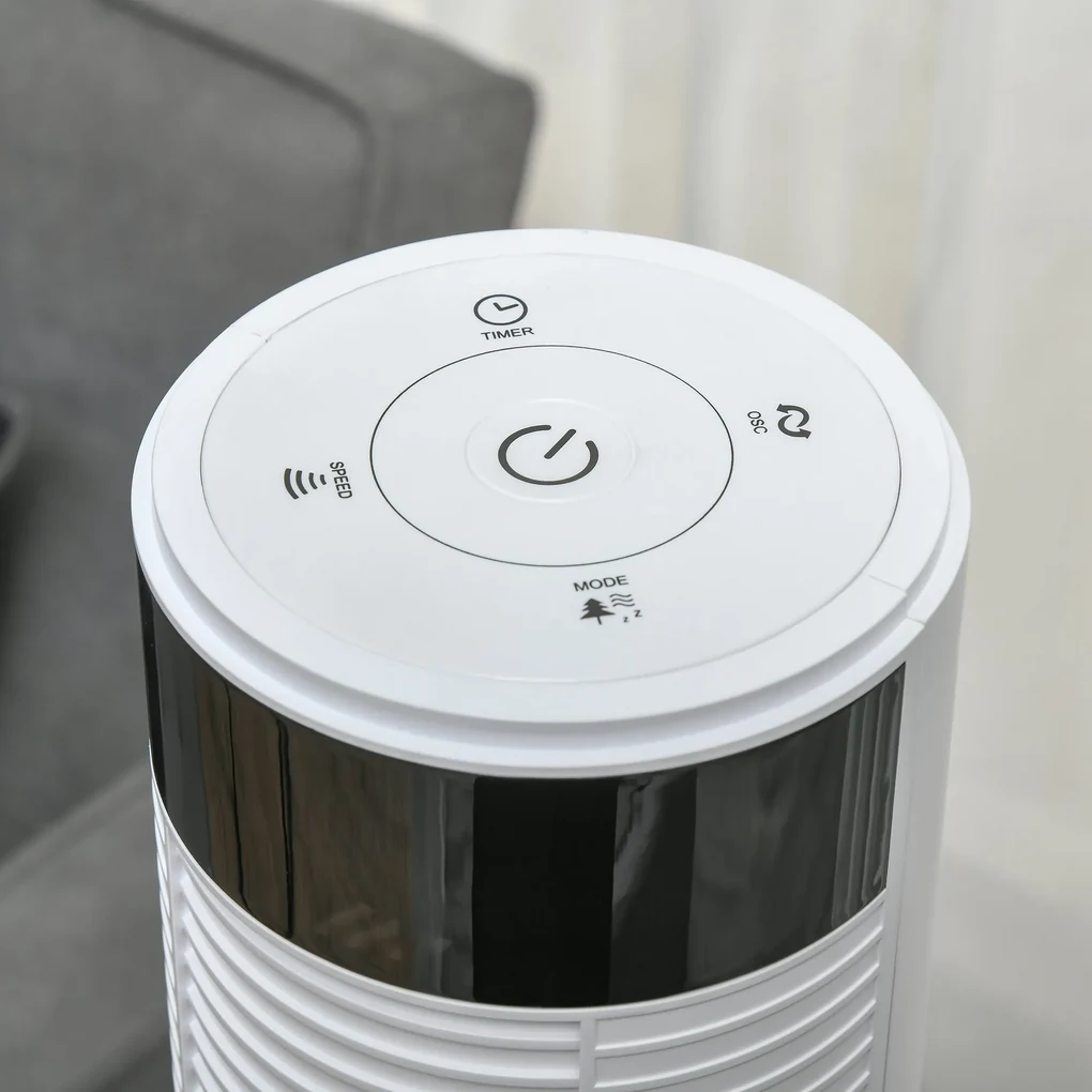 HOMCOM Ventilator de Turn cu Panou LED, 3 Viteze, 4 Moduri, 45W, Telecomandă, Alb | Aosom Romania