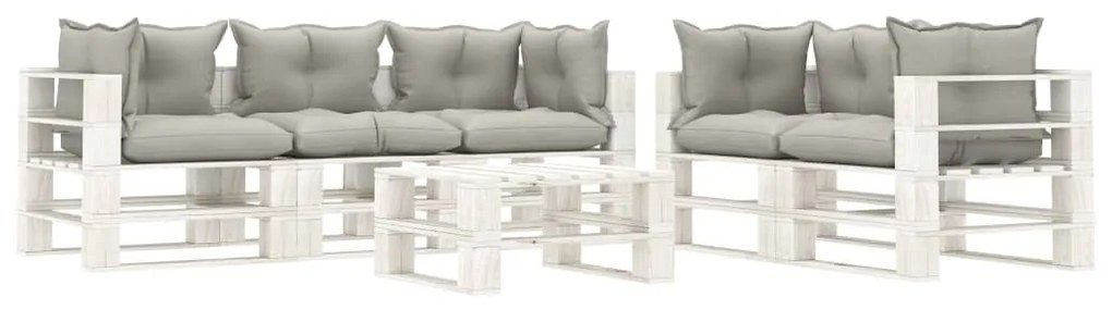 3052417 vidaXL Set mobilier grădină paleți cu perne gri taupe, 6 piese, lemn