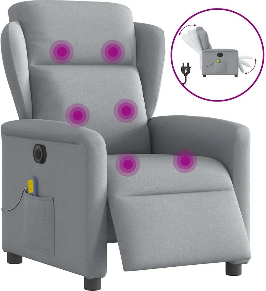 vidaXL Fotoliu electric de masaj rabatabil, gri deschis, microfibră