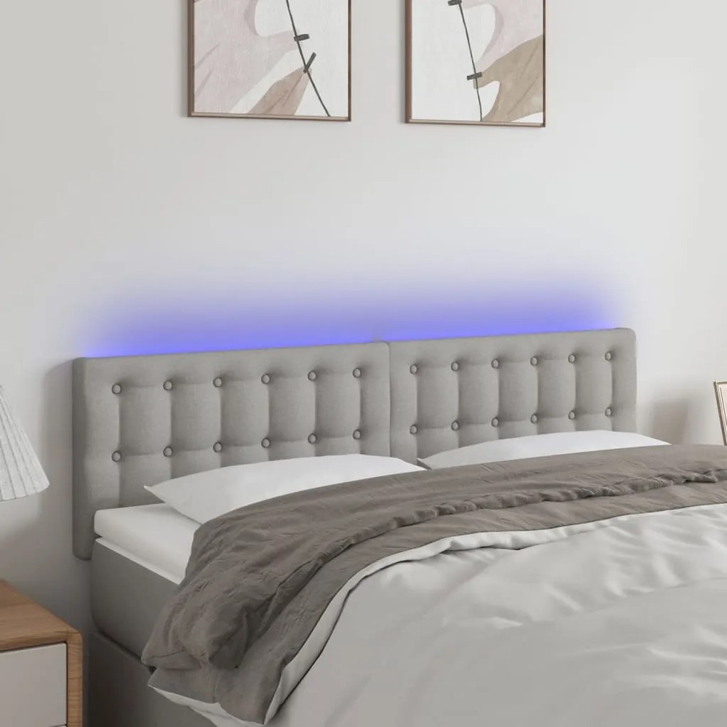 vidaXL Tăblie de pat cu LED, gri deschis, 144x5x78/88 cm, textil