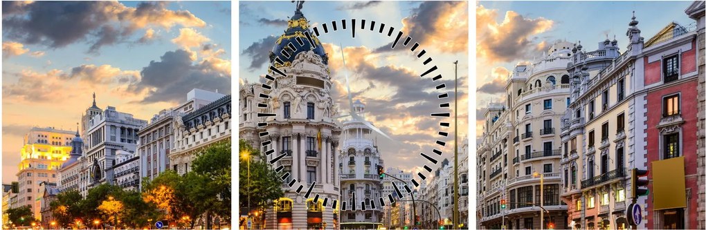 Tablou - Calle Gran Vía, Madrid, Spania (cu ceas) (90x30 cm)
