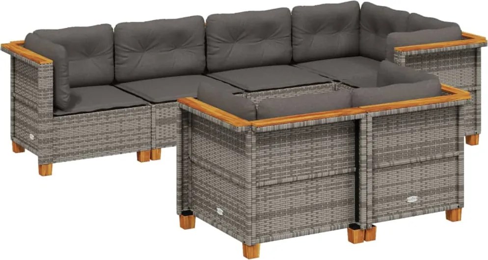 vidaXL Set canapele de grădină, 7 piese, cu perne, gri, poliratan