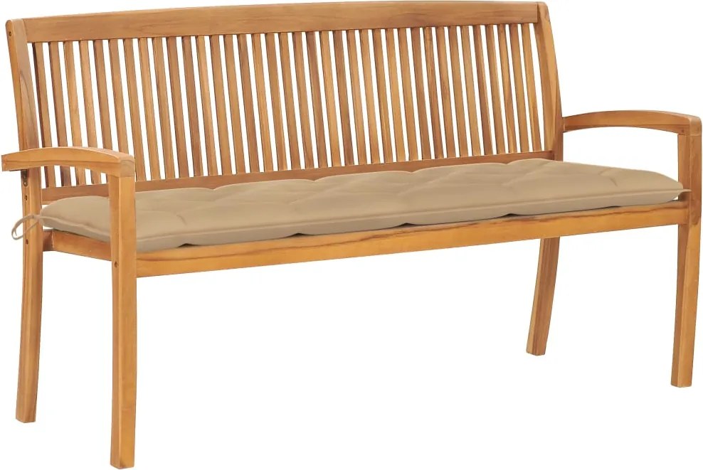 vidaXL Bancă de grădină stivuibilă cu pernă, 159 cm, lemn masiv tec