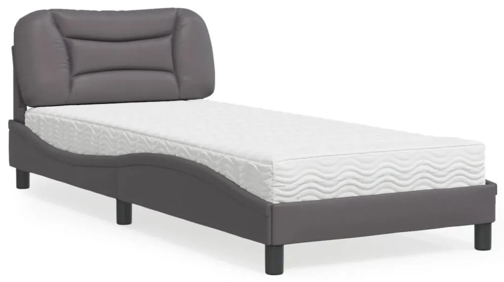 vidaXL Pat cu saltea, gri, 90x190 cm, piele ecologică