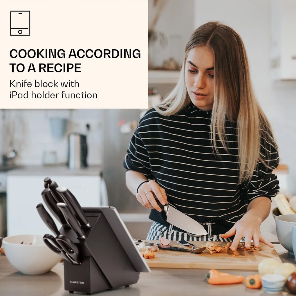 Katsu, set de cuțite din 8 piese, 5 cuțite, 1 pilă de cuțite, 1 foarfecă universală, suport pentru iPad