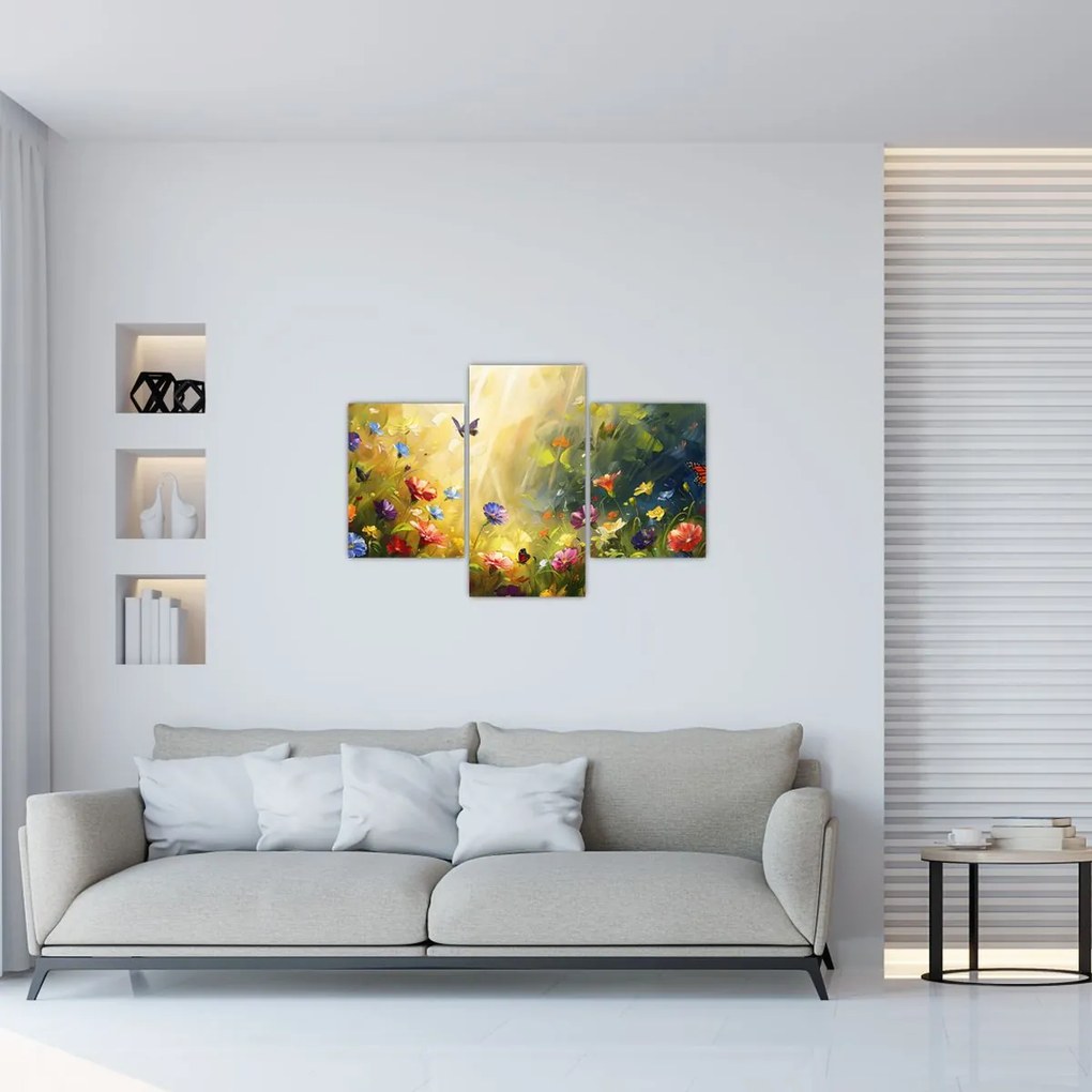 Tablou - Pajiște cu flori de primăvară, pictură (90x60 cm)