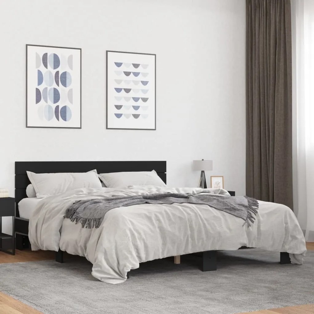 vidaXL Cadru de pat, negru, 150x200 cm, lemn prelucrat și metal