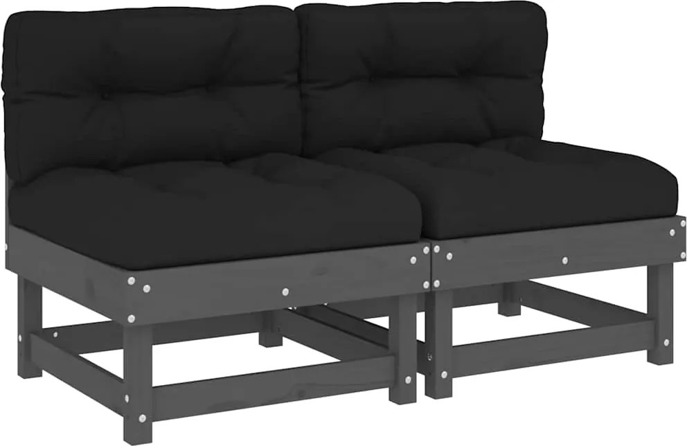 vidaXL Canapele de mijloc cu perne, 2 buc., gri, lemn masiv de pin