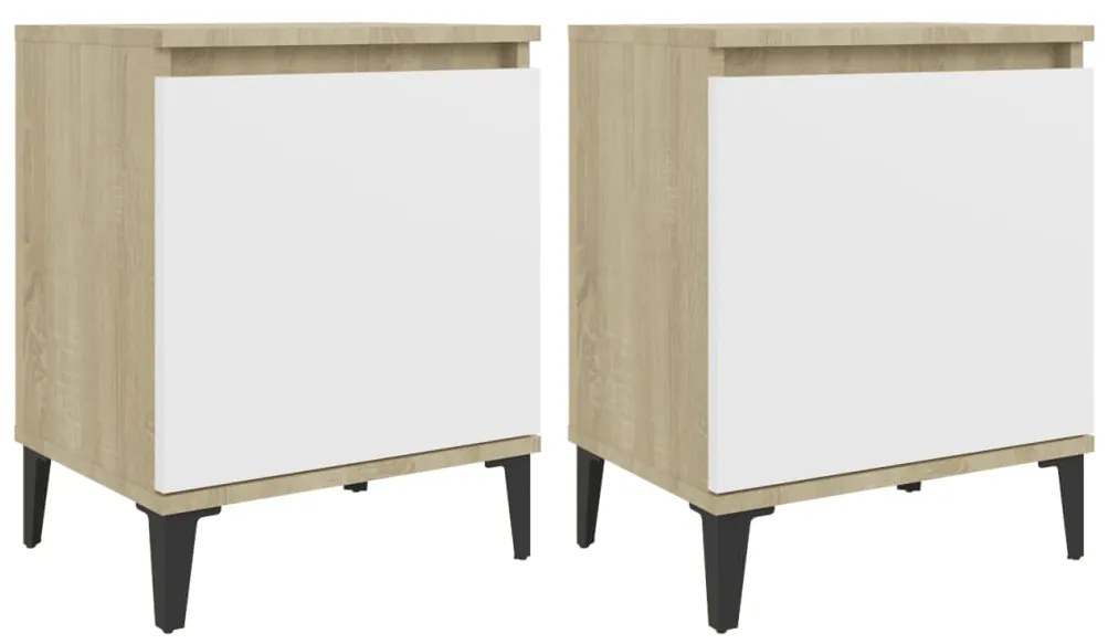 805844 vidaXL Noptiere cu picioare metal 2 buc. stejar sonoma/alb 40x30x50 cm