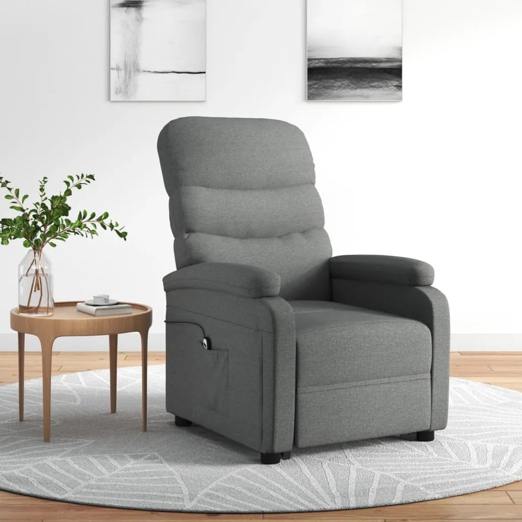 3109606 vidaXL Fotoliu cu ridicare, gri închis, textil