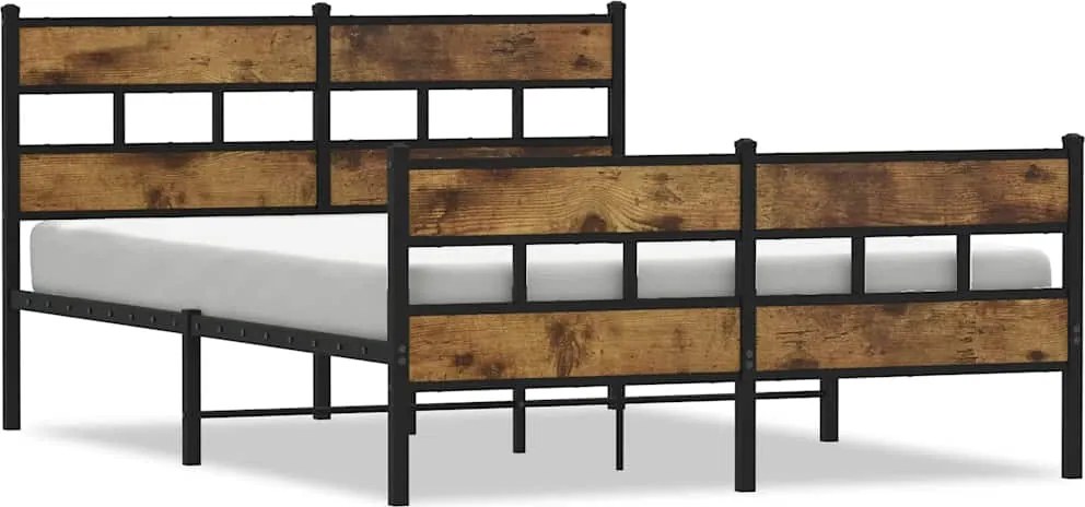 vidaXL Cadru pat metalic fără saltea, stejar fumuriu, 135x190 cm