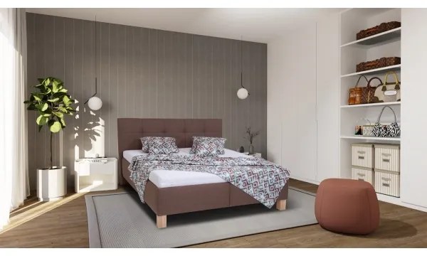 Pat tapițat cu spațiu de depozitare MARIA, 160 x 200 cm, fără saltea, maro