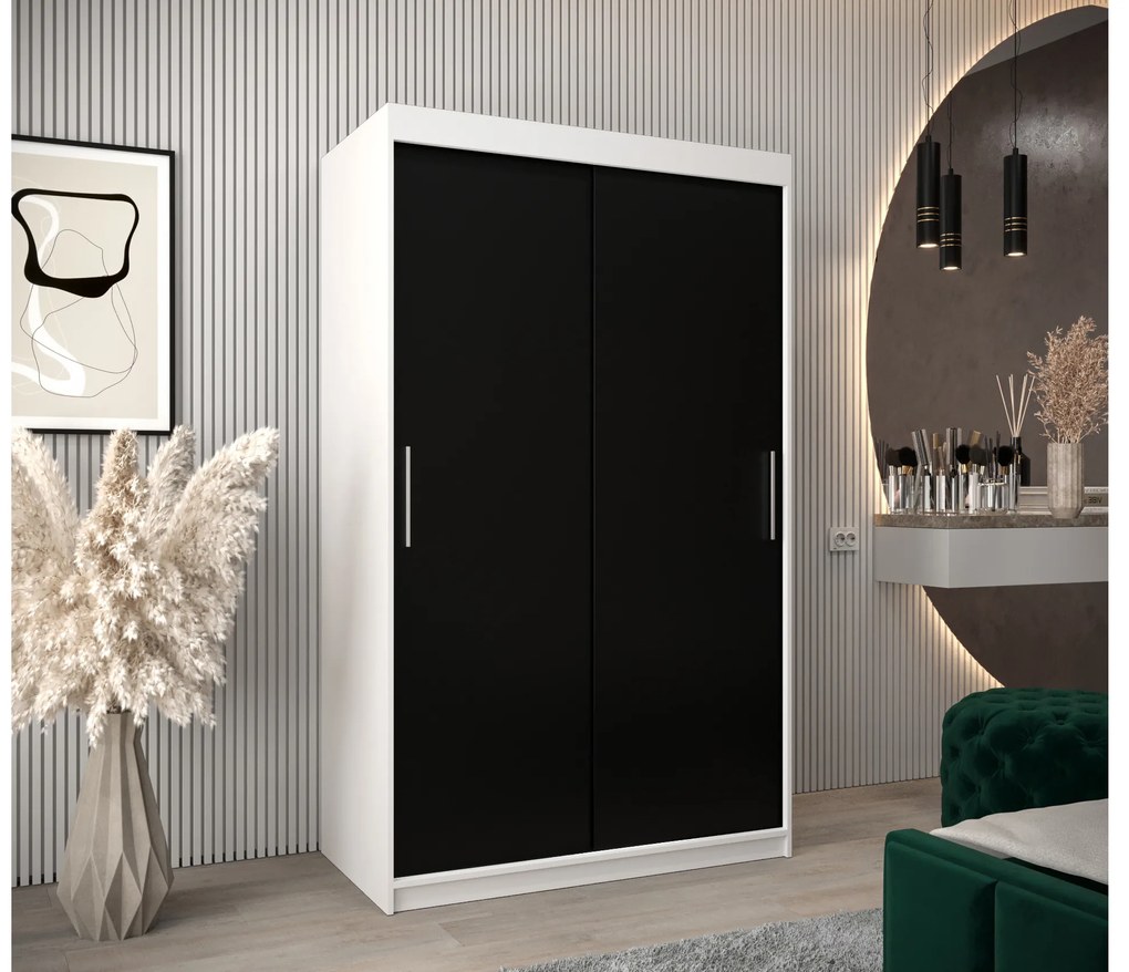Dulap de haine 120 cm Toki (alb mat + negru mat). 1064804