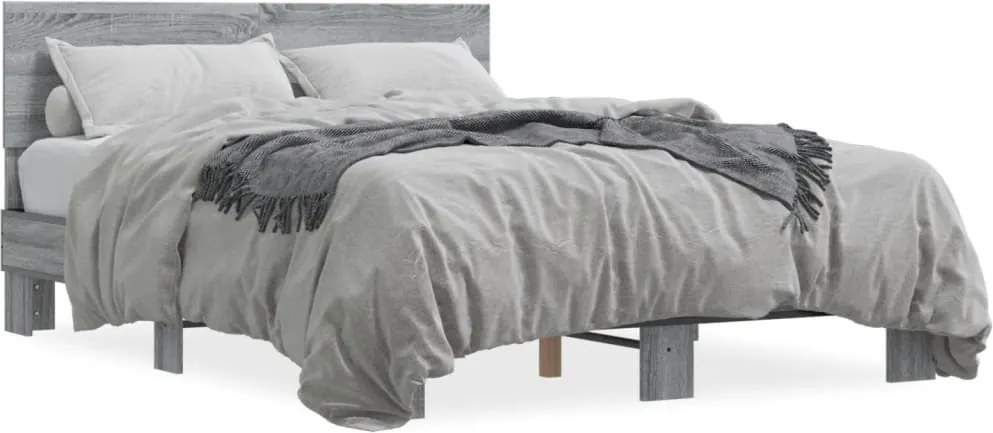 vidaXL Cadru de pat, gri sonoma, 140x190 cm, lemn prelucrat și metal