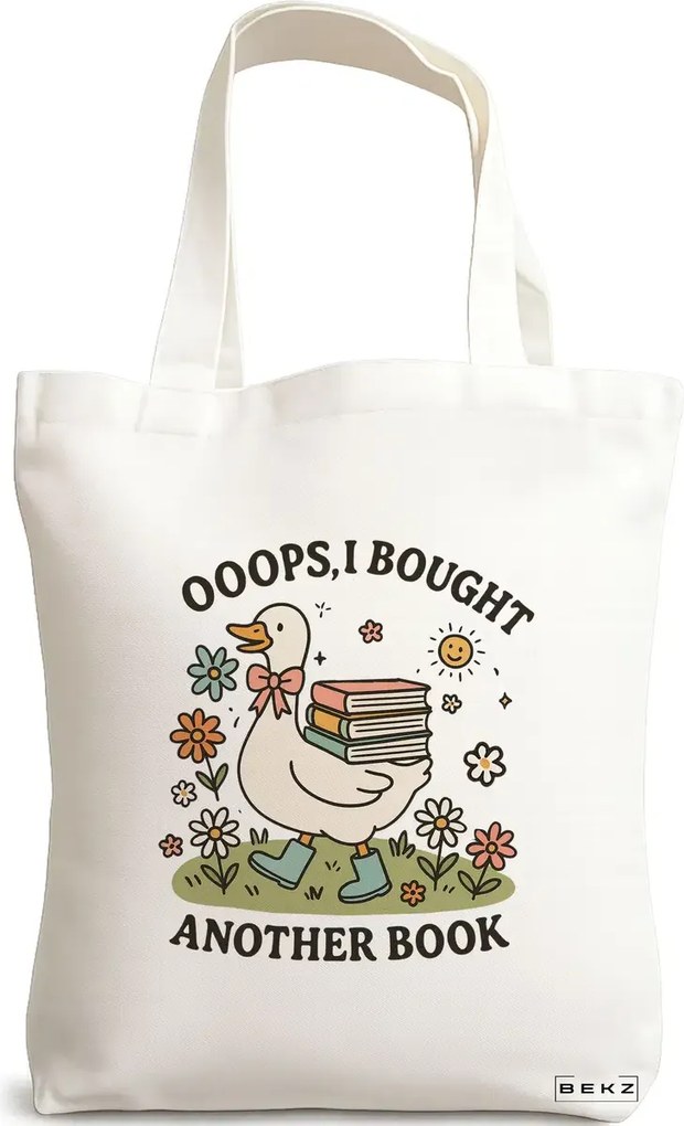 Sacosa de Panza pentru Cumparaturi, Geanta Tote, model Silly Goose 6, 38 x 34.5 cm, Alba, BEKZ®