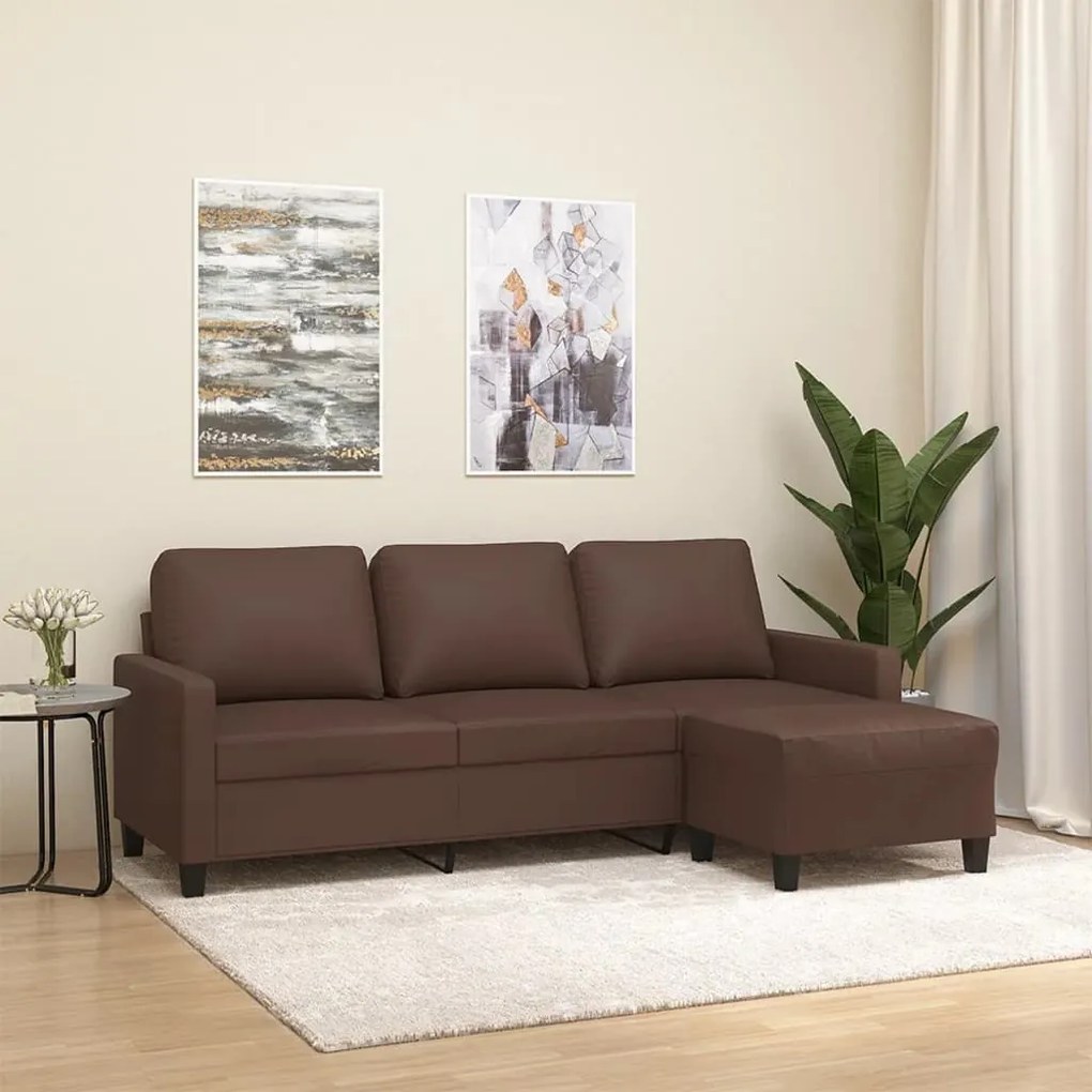 3153355 vidaXL Canapea cu 3 locuri și taburet, maro, 180 cm, piele ecologică
