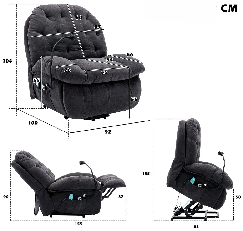 Fotoliu Relax Electric cu Suport pentru Telefon, Gri | Aosom Romania