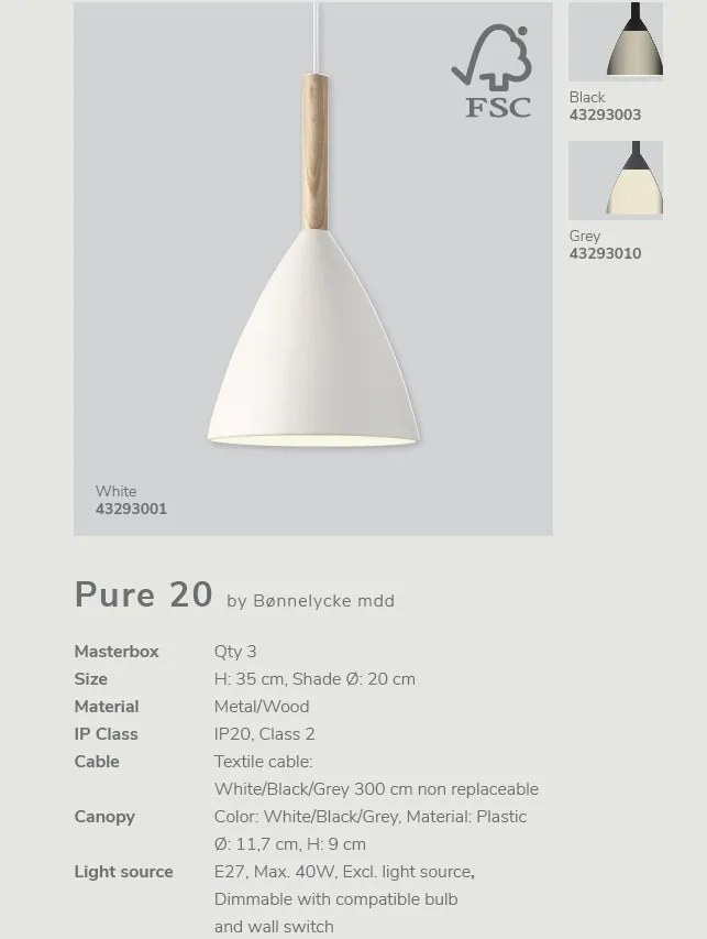 Pendul design nordic Pure 20, alb 43293001 DFTP