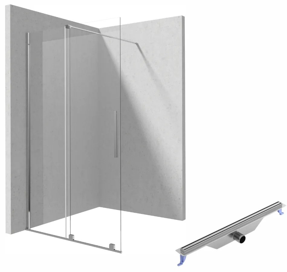 Set paravan dus sticla securizata walk-in, usa glisanta, 100x195 cm, Deante Prizma, cu rigola dus, iesire laterala, 700 mm, Cersanit Tako Slim