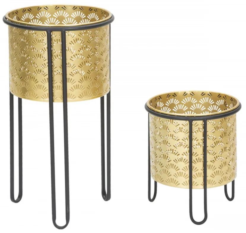Set 2 suporturi pentru ghivece aurii/negre din metal, ∅ 23 - ∅ 20 cm, Glissy Mauro Ferretti