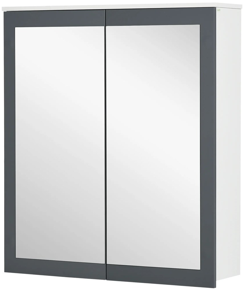 kleankin Dulap de baie cu oglindă Dulap de baie pentru agăţat cu 2 uşi din sticlă şi rafturi reglabile 69x17x75,5cm Alb | Aosom Romania