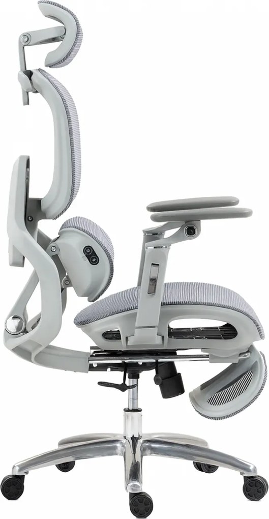 VIGOCHAIR ULTRA PRO VENT/ROLLER Scaun ergonomic, sezut cu ventilatie, spatar reglare verticala, suport lombar cu role masaj si incalzire, sezut translatie, cotiere 6D, suport picioare, Full Mesh, Gri