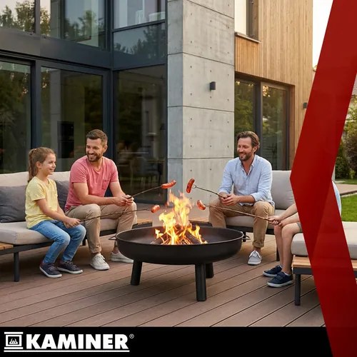 Șemineu de grădină 80 cm - șemineu de grădină mare pentru lemn cu mânere