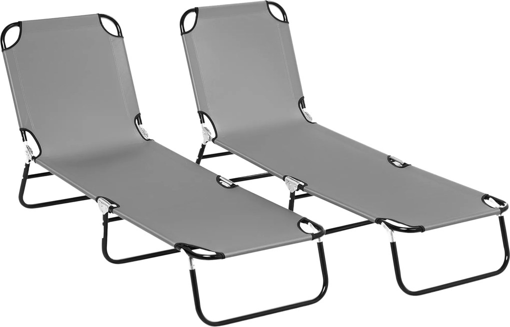 Outsunny Set 2 șezlonguri pliante, șezlong de grădină cu spătar reglabil în 5 trepte, capacitate până la 120kg | Aosom Romania