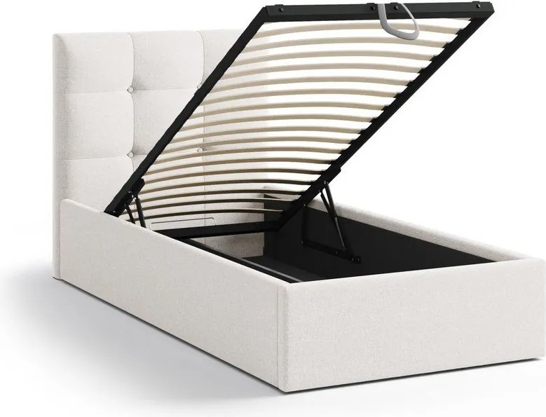 Pat crem tapițat cu spațiu de depozitare cu somieră 90x200 cm Phaedra – Micadoni