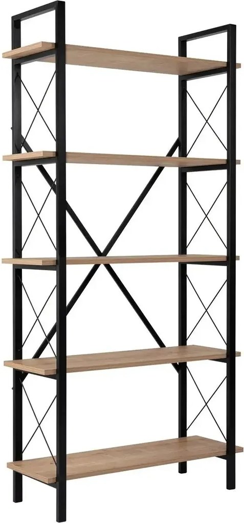 Etajera ELYSIAN, stejar/negru, PAL/metal, 90x34x180 cm