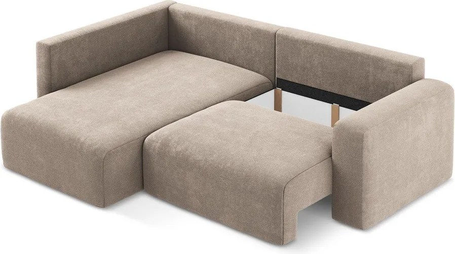 Colțar bej extensibil/cu spațiu de depozitare cu tapițerie din chenille (cu colț pe partea stângă/în formă de ”L”) Kona – Makamii