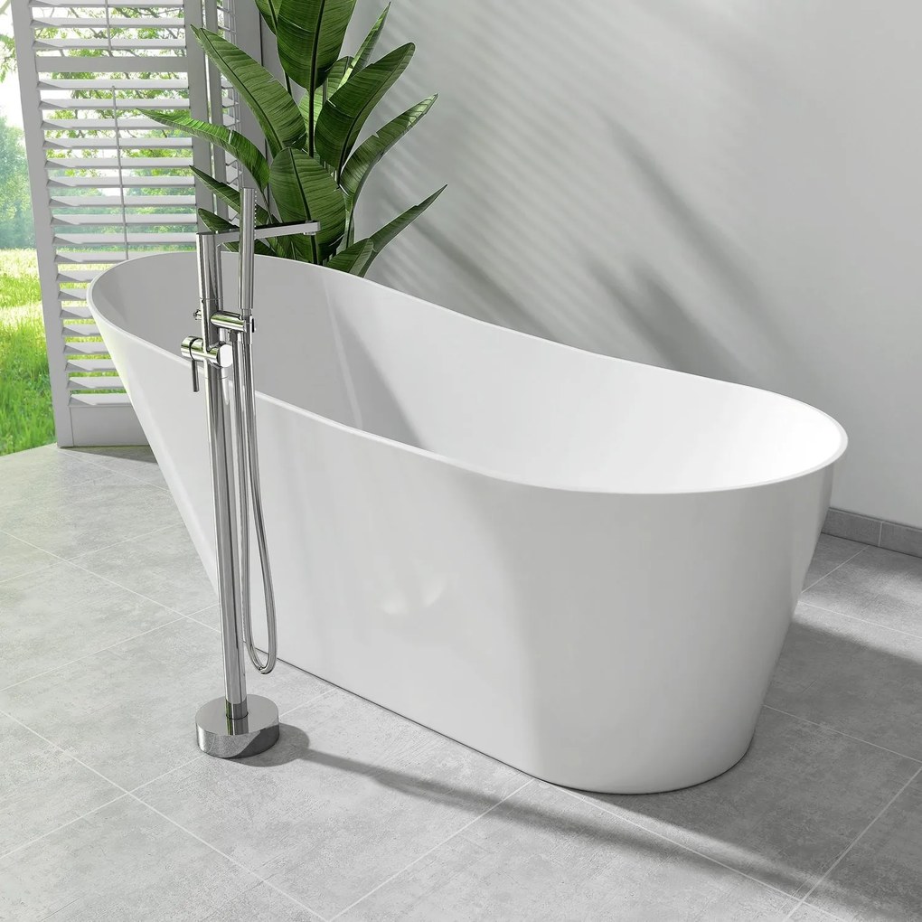 Cada freestanding compozit, 170 x 73 cm, ovala, alb lucios, Foglia Viva