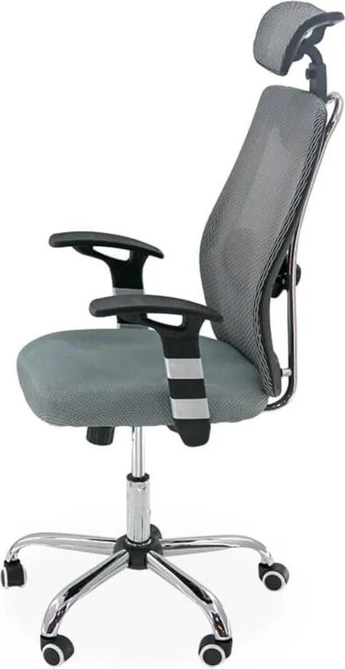 Scaun ergonomic OFF 988 gri, tetieră și suport lombar reglabil