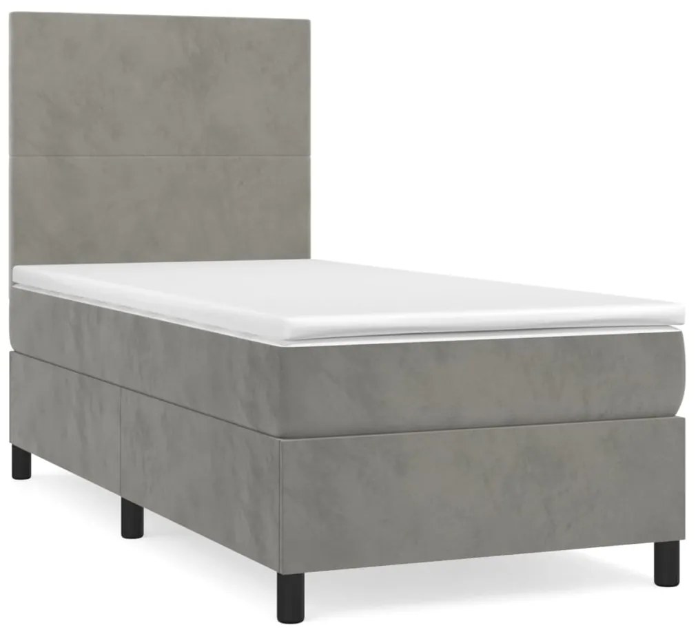 3142887 vidaXL Pat box spring cu saltea, gri deschis, 100x200 cm, catifea