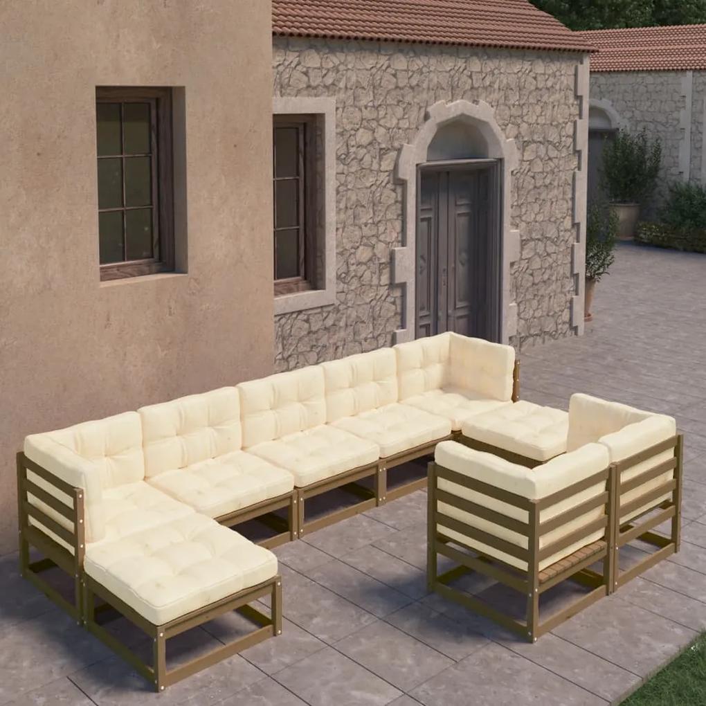 3077157 vidaXL Set mobilier grădină, perne, 9 piese, maro miere lemn masiv pin