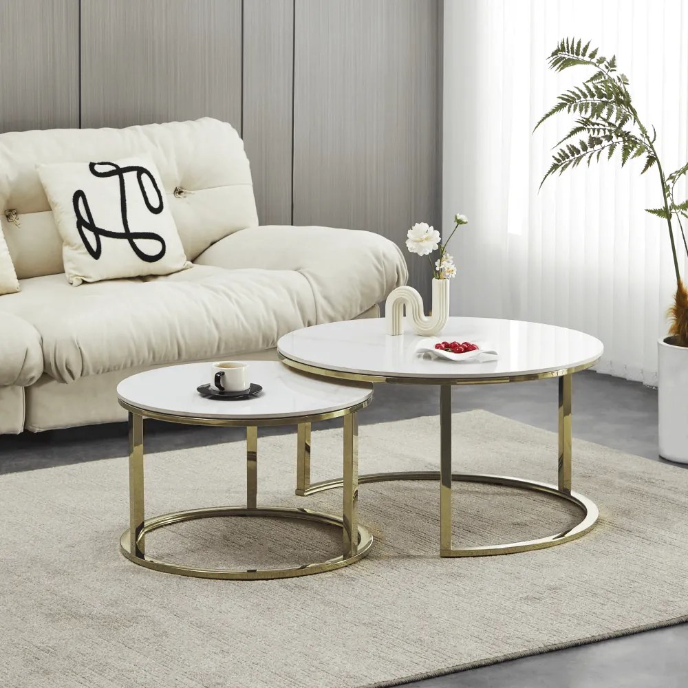 Set 2 mese de cafea, imitaţie de marmură/gold crom-auriu, DEVNET 3 NEW