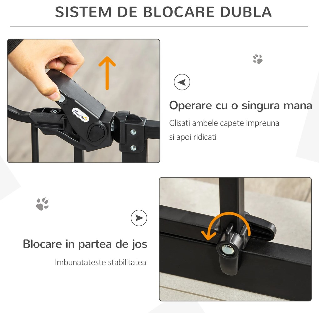 PawHut Portita pentru Caini Extensibila 74-80 cm cu Inchidere Automata, Neagra | Aosom Romania